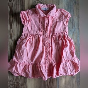 Oshkosh Toddler Girl Short Sleeve Pink Button Down Ruffle Dress 24M Spring